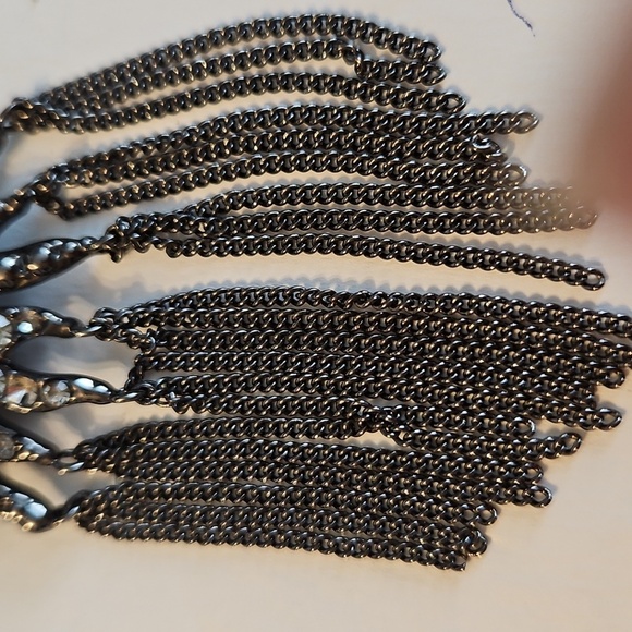 Rhinestone Star Burst Pendant on Bronze Tone 4 Strand 14"L + 2"Ext. Necklace - Picture 5 of 8